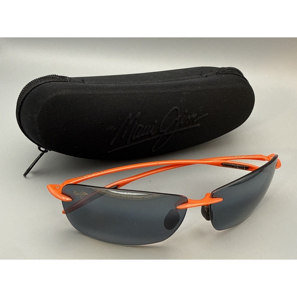 MAUI JIM AUTHENTIC LIGHTHOUSE BLACK/ORANGE WRAP SUNGLASSES MJ423-17C & MJ CASE